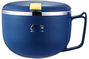 FIYSON Bol Ramen Instantanées,Bol à Nouilles Acier Inoxydable,Double Isolé Scellé Boîte à Lunch avec Couvercle et Cuillère Pliante,Bol à Soupe,Bols à pâtes,Bols à Dessert,Bol à Salade (Bleu,900ml)