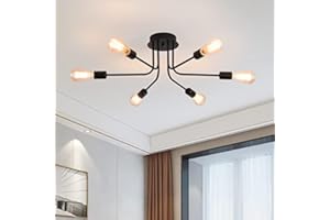 ‎QCYUUI Qcyuui Moderne Sputnik Deckenleuchte, 6 Lichter Rustikale Schwarze Semi Flush Mount Kronleuchter, Industrielle E27 Basis Deckenleuchte für Bauernhaus Wohnzimmer Esszimmer