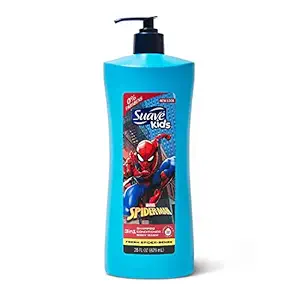 Suave Kids 3 in 1 Shampoo Conditioner Body Wash For Tear-Free Bath Time, Fresh Spider-Sense, Dermatologist-Tested Kids Shampoo 3 in 1 Formula 28 oz, 828mL (USA)