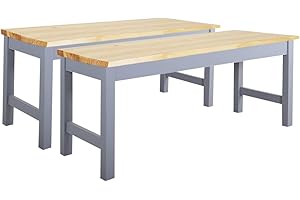 Warmiehomy Wooden Bench Indoor Dining Table Bench 2 Seat Kitchen Corner Benches for Dining Room Living Room Bedroom Hallway Entryway, 2PCS Sturdy Solid Pine Benches, Grey