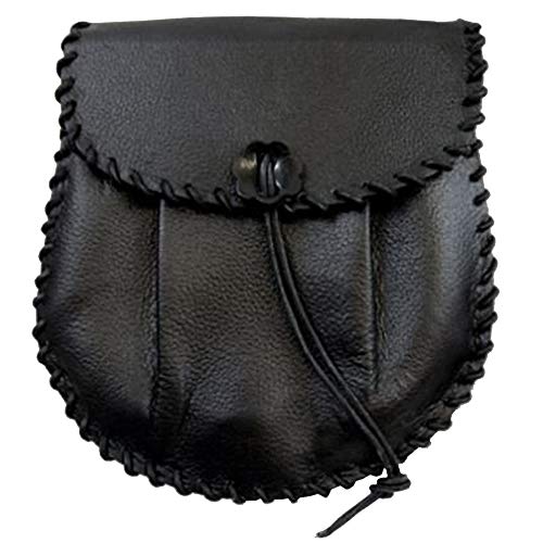 Cuero Negro Jacobita Escarcela Kilt con Puntadas Detalle con Correa de Cadena