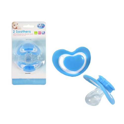 First Steps Pack of 2 Dummies with Orthodontic Teat in Blue Heart Shape
