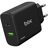 Bix BX2P65G GaN PD 65W Type-C and USB-A QC 18W Dual Port Current Proof Fast Charger Black