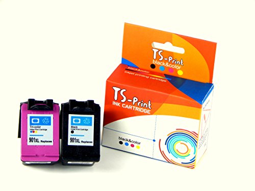 TS-Print® Tintenpatronen kompatibel zu HP 901XL bk + 901XL c / 2er Set / 1x ~600 Seiten schwarz black und 1x ~500 Seiten farbig color mit Füllstandanzeige
