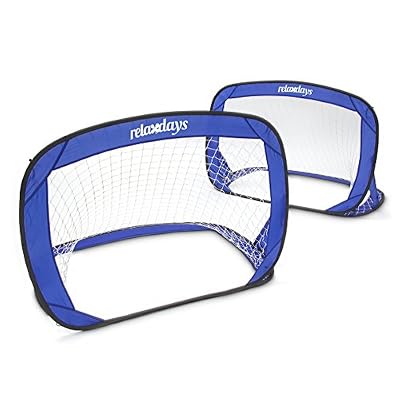 Relaxdays But de foot Pop-Up Lot de 2 cages avec sac de rangement Football enfants Pop-Up 120 x 80 x 80 cm cage de football extérieur intérieur activité, bleu