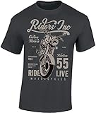 FAIR WEAR Textil Biker Shirt: Riders Inc. - Motorrad T-Shirt Herren Damen - Mann Männer Frau-en - Chopper - Liebhaber - Fan-s - Rocker - Anarchy - Geschenk - Bikerin - Motorradfahrer-in - Moped (Grau XXL)