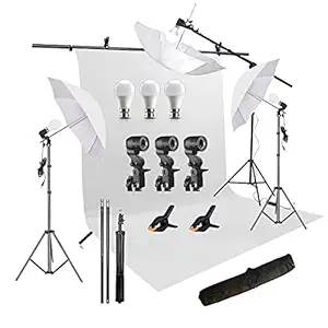 HIFFIN White Screen Backdrop 6x10 ft with 9 ft Stand - 6x9 ft Photography Backdrop with 2 Pcs Spring Clamps, 1PCs Carry Bag (T Shape Kit C2 C1 W & Single Holder Kit M3)