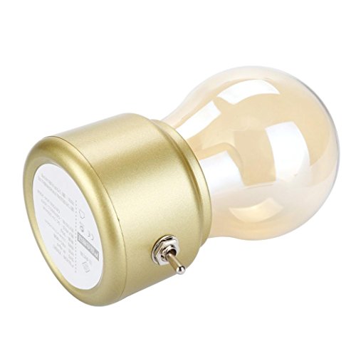 sunnymi USB Wiederaufladbare Nachtlicht/Weiche Beleuchtung/Vergoldeter Glasschirm/Kid Bedside LED Retro Glühbirne (Gold)