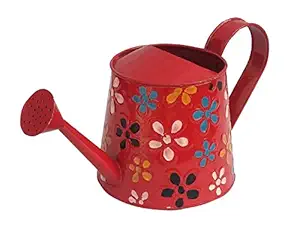 Railing Planter Impex 2 litres Hand Painted Metal planters Round Watering Can - Rust Free Home Decor Gifting, Garden, Gardening, Tools (Pack of 1, Red)