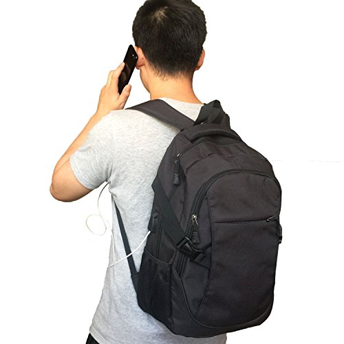 Laptop Rucksack Tasche - Nylon Computer Tasche Schulrucksack Rucks  cke mit USB Ladeanschluss f  r 15 6 Zoll Laptop und Notebook Schwarz