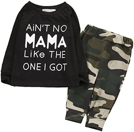 Newborn Baby Boys "AIN'T NO MAMA LIKE THE ONE I GOT" Print T-shirt Top + Camouflage Pants Outfits Set 2Pcs Kids Clothes (12-18 Months)