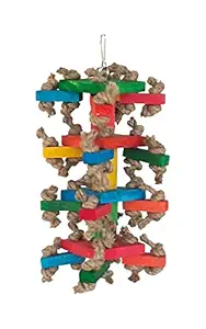 KSK Wooden Natural Juit Rope Knots Parrot Cubes Blocks Chew Toys Hanging Toys for Medium Large Birds Conures Cockatiels African Grey Cage Accessories (Larg)