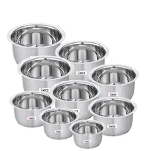 CAMRO TOPE ENCAPSULATED Bottom Induction Base Set of 9 (1 L, 1.4 L, 1.8 L, 2.2 L, 2.7 L, 3.4 L, 4 L, 5 L & 6 L), Silver 10no/11no/12no/13no/14no/15no/16no/17no/18no