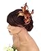 Feather and Flower Hair comb slide Fascinator with Glittery Spotty net Bridal Wedding Races Prom (Bronze)