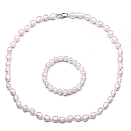 Preisvergleich Produktbild ORKST Frauen-Schmuck-Set, Natürliche Süßwasser Weiße Perlenkette Armband-Set