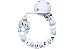 Twinkle Star Baby Customised Grey White Teddy Bear Girls Dummy Clip