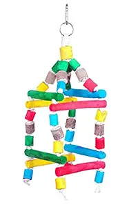 KSK Wooden Hanging Bell with Hammock Climbing Swing Colorful Pet Birds Cage Toys for Small Parakeet Cockatiel Conures Finches Budgie Love Birds.