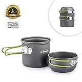 camping kochtopf set edelstahl Klappbarer Griff- Die einklappbare Griffe der Töpfe sind mit wärmeisolierendem Silikonbezug, Platz zu sparen und die Hände nicht zu verbrennen