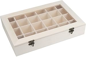 Ideen mit Herz Boîte en bois avec 24 compartiments et couvercle avec fenêtre - Boîte de rangement en bois - 30 x 20 x 5,5 cm