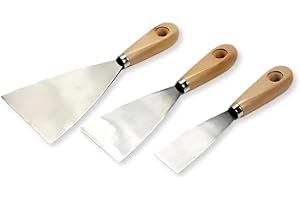 PARENCE.- Set di 3 spatole fai-da-te - Manico in acciaio al carbonio e legno | Spatola per intonacare, intonacare, lisciare e sverniciare - 3 pezzi
