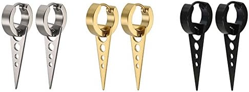 SHINEstyle Unisex Triangle Drop Hoop Huggie Earrings Dangle Triangle Earring Taper Rivets (3 Pairs)