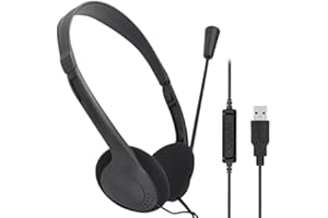 TFUFR USB Headsets with Audio Controls & Microphone Noise Cancelling, Wired Stereo Computer Headphone Adjustable Headband PC Headset Earphone for Office, Call Center, Online Conference
