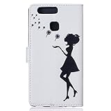Huawei P9 Hülle,Huawei P9 Case,Cozy Hut Case / Cover / Handyhülle für Huawei P9 Schutzhülle, Kunstleder Ledertasche Schutzhülle Case Tasche,Bunte Drucken Muster PU Leder Brieftasche Hülle Wallet Case Flip Cover Hüllen Etui Lederhülle mit Standfunktion Kredit Kartenfächer für Huawei P9 – Schwarze Mädchen - 3
