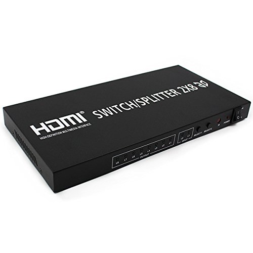 YATEK Switch HDMI 2x8 YK-0208, Soporte 4K / 3D Hdmi 1.4a - 2 Entradas 8 Salidas