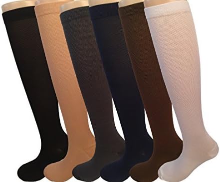 6 Pairs Knee High Graduated Compression Socks For Women and Men - Best Medical, Nursing, Maternity Pregnancy and Travel Socks - 15-20mmHg-L/XL