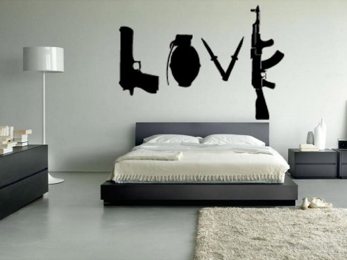 Banksy Wandtattoo/Wandaufkleber, Love-/Waffen-Motiv, 60 cm x 86 cm