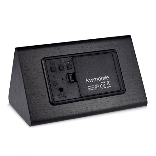 kwmobile Wecker Digital Uhr aus Holz dreieckig groß mit Geräuschaktivierung, Temperaturanzeige und Tastaktivierung in schwarz mit weißen LEDs - 4