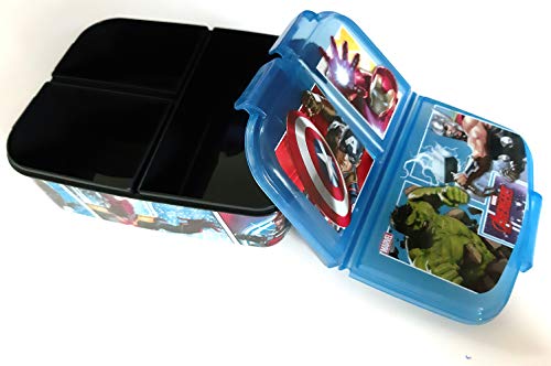Avengers Kinder Brotdose mit 3 Fächern, Kids Lunchbox,Bento Brotbox für Kinder - ideal für Schule, Kindergarten oder Freizeit - 3