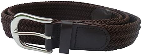 Streeze 30mm Stretch Belt Braided Elastic Webbed Belt with Silver Metal Buckle (Large 38" - 40", Brown)