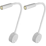 Artpad Paquete de 2 focos de pared blancos, lámpara de curva de cabecera de luz blanca cálida suave, lámpara de noche de lect