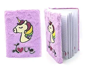 Crackles Beautifully Printed Plush Soft Fur Diary/Journal/Notebook/Personal Organizer/Birthday Party/Return Gift Items for Girls and Kids (Random Color) (Unicorn Themed)