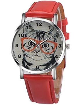 Sunnywill Frauen Mädchen Damen Schöne Mode Katze Muster Lederband Analog Quartz Vogue Armbanduhr für Weibliche...