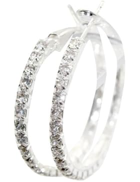 Zehui Creolen Swarovski-Kristall rund Durchmesser 4cm silberfarben