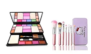 Angelie High Quality Fiber Bristle Makeup Kit, Brush Set- Pink, 7 Piece