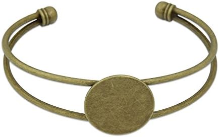 20mm Round Flat Glue on Pad Bangle Settings Bracelet Cuff Bangle Blank Base Pack of 10 (Antique Bronze)