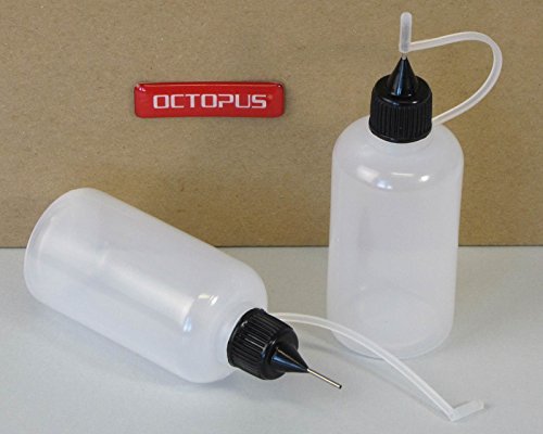 10 x 50 ml Octopus Nadelflaschen, E-Liquids Quetschflaschen für E-Shishas und E-Zigaretten, Öle, Farben und Klebstoffe, leere LDPE Kunststoffflaschen für Verdampfer / Depots / Clearomizer mit schwarzen Nadelkappen, inkl. 10 Beschriftungsetiketten - 2