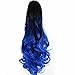 22" Claw on Ombre Two Tone Synthetic Curly Wavy Ponytail Hair Extensions Natural Black to Blue