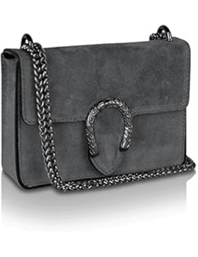 Gloop Damen Clutch echt Leder Tasche Abendtasche mit Kette Handtasche Made in Italy