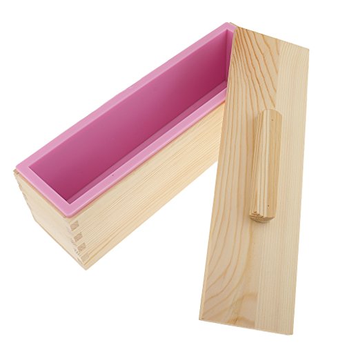 Gazechimp Seifen Silikonform Seifenformen mit rechteckige Holzkiste – DIY Handgemacht Seifen Formen Box – Rosa, 900ml - 5