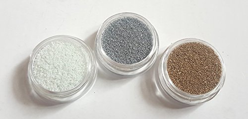 Nail Art Set of 3 Pots Micro Caviar Micro Beads Balls with Microbeads Nail Design Nail Art Manicure Pedicure Insert Accessories White/Silver/Gold Glitter
