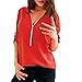 Produktbild Damen Elegante Frühling Solide Reißverschluss Oberteile Slim Hemd Bluse Casual Tops DOLDOA T-Shirt Mode Blusen Pullover Sweatshirt Geburtstags Geschenk für Frauen Mädchen Freundin (EU:38, Rot - 1)