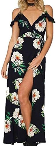 Vintage Dress, Women's Floral Summer Cotton Blend Backless Lace Halter Neck Backless Beach Boho Long Dress Evening Dress Cocktail Party Ball Gown Maxi Dresses S-Dark Blue