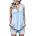 Produktbild Yvelands Damen Tank Top Weste T-Shirt ärmellose Feste Verband beiläufiges Trägershirt weiche Bequeme Spitzenbluse(Hellblau,CN-L)