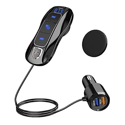 SONRU Transmetteur FM Bluetooth V5.0, Émetteur Autoradio Bluetooth Kit Mains Libres pour Voiture Double ports USB (QC3.0 + 5V/2.4A) avec câble 1,1 M, Son Cristal A2DP, Affichage de Tension de Batterie