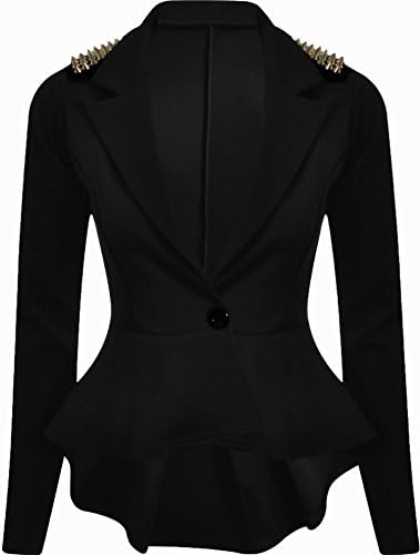 New Womens Plus Size Gold Studded Peplum Blazer Jacket Womens Spike Jacket 8-24 ( Black , UK 14 / EU 42 )