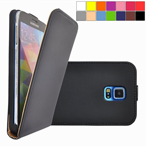 COOVY   Funda para Samsung Galaxy S5 SM-G900F SM-G901F Neo SM-G903F COVER CASE CUBIERTA DELGADO FUNDA PROTECTORA CON TAPA con l  mina protectora de pantalla   Color negro